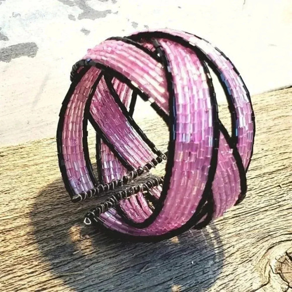 Pink Black Vintage Y2K 90s Striped Pretzel Memory Wire Cuff Bracelet Barbie Core - Picture 6 of 8